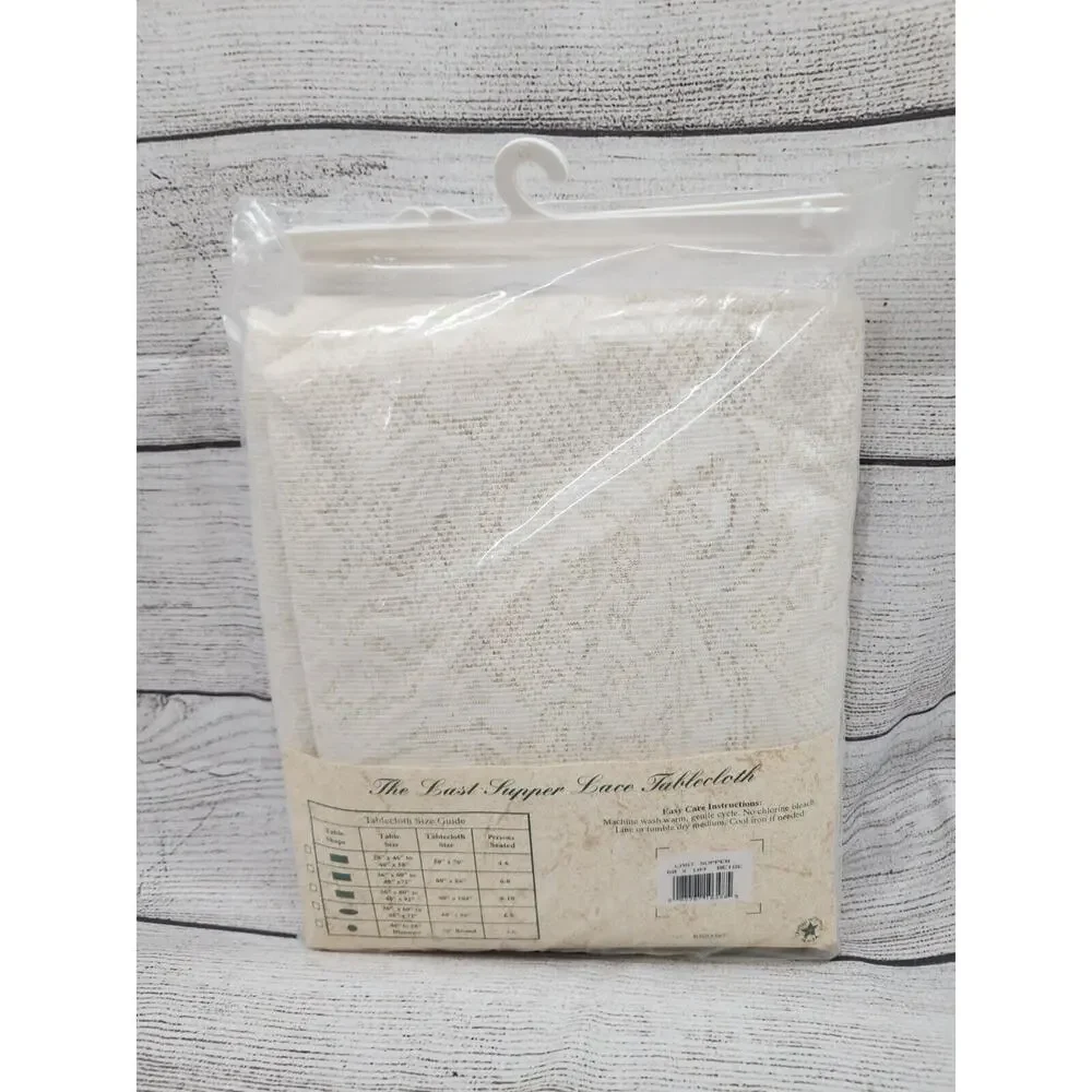 Vintage THE LAST SUPPER White Lace Tablecloth NIP 60x104 NEW Beige